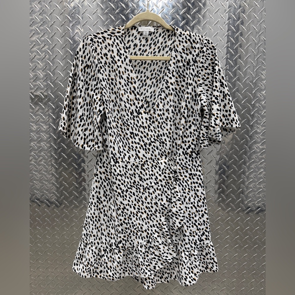 Topshop Black and White Spotted Wrap Dress